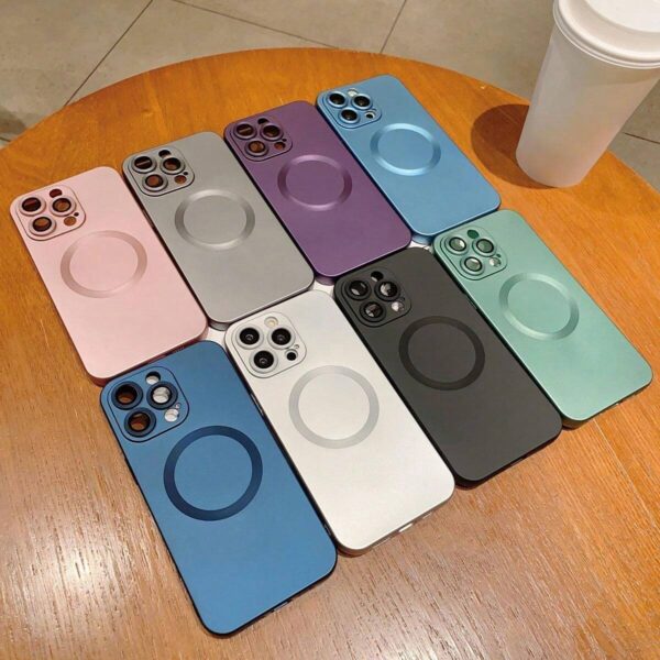Silver Luxury Magnetic Phone Case For iPhone 11 12 13 14 15 Pro Max Metallic Texture Lens Film Protection Cover For APPLE iPhone 15 14 Plus Anti-Fall Protection Case Accessories - Image 4