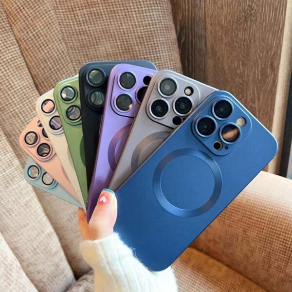 Silver Luxury Magnetic Phone Case For iPhone 11 12 13 14 15 Pro Max Metallic Texture Lens Film Protection Cover For APPLE iPhone 15 14 Plus Anti-Fall Protection Case Accessories - Image 3