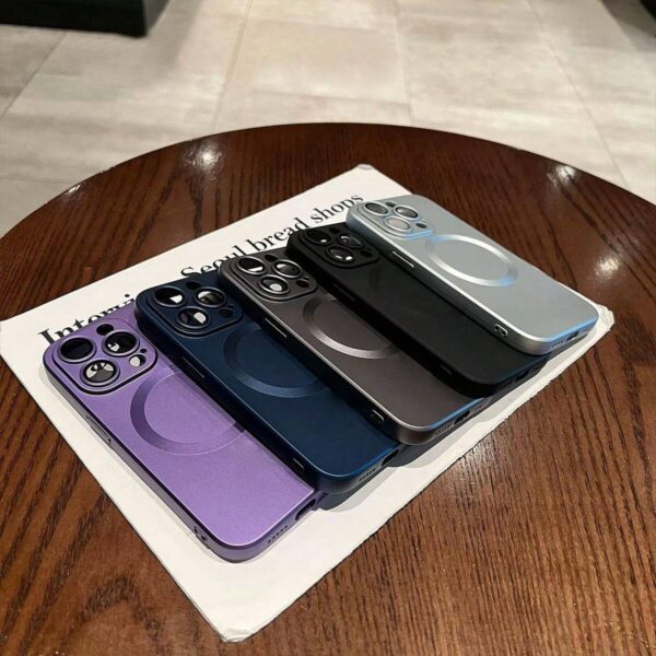 Silver Luxury Magnetic Phone Case For iPhone 11 12 13 14 15 Pro Max Metallic Texture Lens Film Protection Cover For APPLE iPhone 15 14 Plus Anti-Fall Protection Case Accessories - Image 2